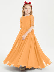 Robes de Demoiselle d'Honneur Junior en Dentelle à Demi-Manches Mandarine