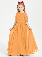 Robes de Demoiselle d'Honneur Junior en Dentelle à Demi-Manches Mandarine