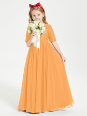Robes de Demoiselle d'Honneur Junior en Dentelle à Demi-Manches Mandarine