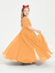 Robes de Demoiselle d'Honneur Junior en Dentelle à Demi-Manches Mandarine