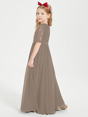 Robes de Demoiselle d'Honneur Junior en Dentelle à Demi-Manches Taupe
