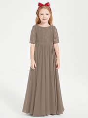 Robes de Demoiselle d'Honneur Junior en Dentelle à Demi-Manches Taupe