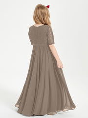Robes de Demoiselle d'Honneur Junior en Dentelle à Demi-Manches Taupe