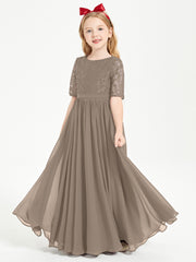 Robes de Demoiselle d'Honneur Junior en Dentelle à Demi-Manches Taupe