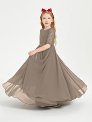 Robes de Demoiselle d'Honneur Junior en Dentelle à Demi-Manches Taupe