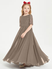 Robes de Demoiselle d'Honneur Junior en Dentelle à Demi-Manches Taupe