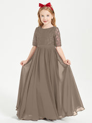 Robes de Demoiselle d'Honneur Junior en Dentelle à Demi-Manches Taupe