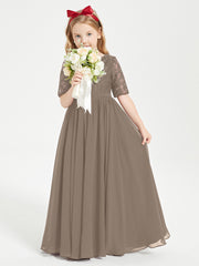 Robes de Demoiselle d'Honneur Junior en Dentelle à Demi-Manches Taupe