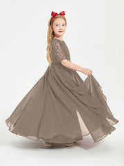 Robes de Demoiselle d'Honneur Junior en Dentelle à Demi-Manches Taupe