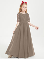 Robes de Demoiselle d'Honneur Junior en Dentelle à Demi-Manches Taupe
