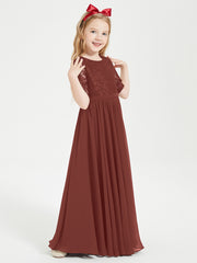 Robes de Demoiselle d'Honneur Junior en Dentelle à Demi-Manches Terracotta
