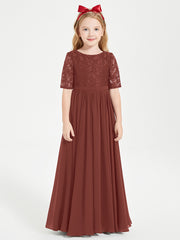 Robes de Demoiselle d'Honneur Junior en Dentelle à Demi-Manches Terracotta