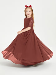 Robes de Demoiselle d'Honneur Junior en Dentelle à Demi-Manches Terracotta
