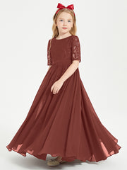 Robes de Demoiselle d'Honneur Junior en Dentelle à Demi-Manches Terracotta