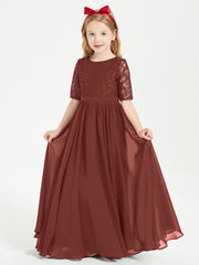 Robes de Demoiselle d'Honneur Junior en Dentelle à Demi-Manches Terracotta