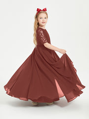 Robes de Demoiselle d'Honneur Junior en Dentelle à Demi-Manches Terracotta