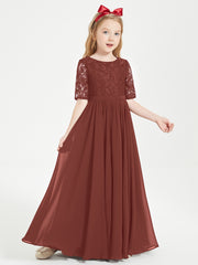 Robes de Demoiselle d'Honneur Junior en Dentelle à Demi-Manches Terracotta