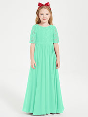 Robes de Demoiselle d'Honneur Junior en Dentelle à Demi-Manches Turquoise