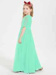 Robes de Demoiselle d'Honneur Junior en Dentelle à Demi-Manches Turquoise