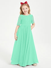 Robes de Demoiselle d'Honneur Junior en Dentelle à Demi-Manches Turquoise