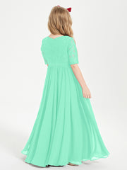 Robes de Demoiselle d'Honneur Junior en Dentelle à Demi-Manches Turquoise