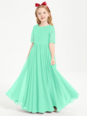 Robes de Demoiselle d'Honneur Junior en Dentelle à Demi-Manches Turquoise