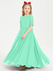 Robes de Demoiselle d'Honneur Junior en Dentelle à Demi-Manches Turquoise