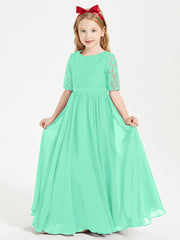 Robes de Demoiselle d'Honneur Junior en Dentelle à Demi-Manches Turquoise