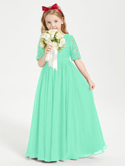 Robes de Demoiselle d'Honneur Junior en Dentelle à Demi-Manches Turquoise