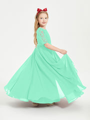 Robes de Demoiselle d'Honneur Junior en Dentelle à Demi-Manches Turquoise