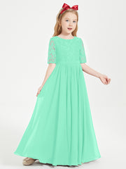 Robes de Demoiselle d'Honneur Junior en Dentelle à Demi-Manches Turquoise