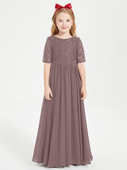 Robes de Demoiselle d'Honneur Junior en Dentelle à Demi-Manches Vintage Mauve