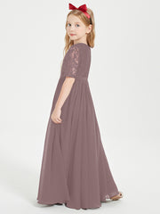 Robes de Demoiselle d'Honneur Junior en Dentelle à Demi-Manches Vintage Mauve