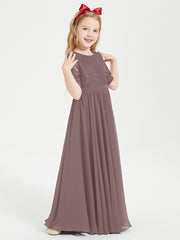 Robes de Demoiselle d'Honneur Junior en Dentelle à Demi-Manches Vintage Mauve
