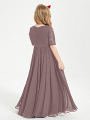 Robes de Demoiselle d'Honneur Junior en Dentelle à Demi-Manches Vintage Mauve