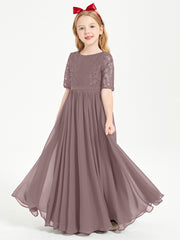 Robes de Demoiselle d'Honneur Junior en Dentelle à Demi-Manches Vintage Mauve