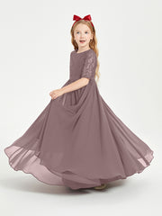 Robes de Demoiselle d'Honneur Junior en Dentelle à Demi-Manches Vintage Mauve