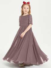Robes de Demoiselle d'Honneur Junior en Dentelle à Demi-Manches Vintage Mauve
