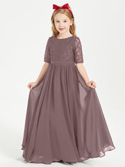 Robes de Demoiselle d'Honneur Junior en Dentelle à Demi-Manches Vintage Mauve