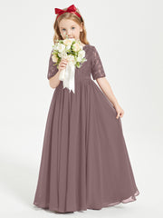 Robes de Demoiselle d'Honneur Junior en Dentelle à Demi-Manches Vintage Mauve