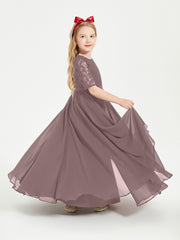 Robes de Demoiselle d'Honneur Junior en Dentelle à Demi-Manches Vintage Mauve