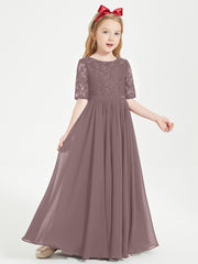 Robes de Demoiselle d'Honneur Junior en Dentelle à Demi-Manches Vintage Mauve