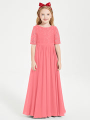 Robes de Demoiselle d'Honneur Junior en Dentelle à Demi-Manches Pastèque