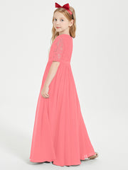 Robes de Demoiselle d'Honneur Junior en Dentelle à Demi-Manches Pastèque