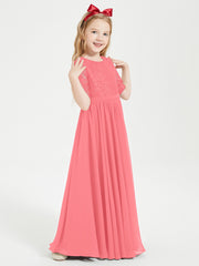 Robes de Demoiselle d'Honneur Junior en Dentelle à Demi-Manches Pastèque
