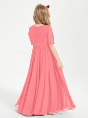 Robes de Demoiselle d'Honneur Junior en Dentelle à Demi-Manches Pastèque