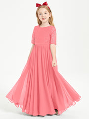 Robes de Demoiselle d'Honneur Junior en Dentelle à Demi-Manches Pastèque
