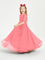 Robes de Demoiselle d'Honneur Junior en Dentelle à Demi-Manches Pastèque