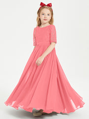 Robes de Demoiselle d'Honneur Junior en Dentelle à Demi-Manches Pastèque