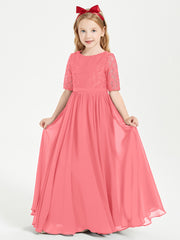 Robes de Demoiselle d'Honneur Junior en Dentelle à Demi-Manches Pastèque